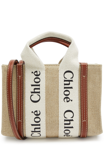 Chloé Mini Woody Canvas Top Handle Bag In Brown
