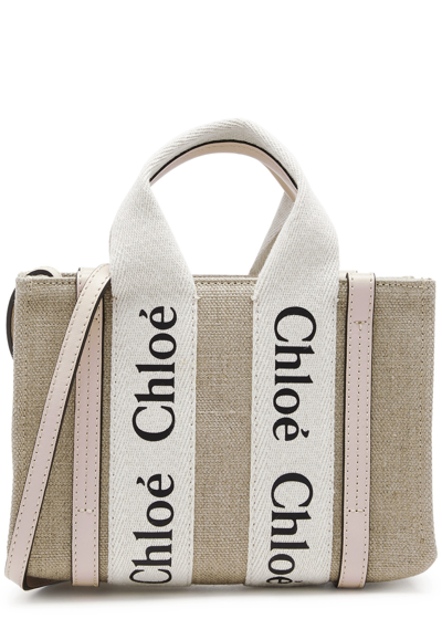 Chloé Woody Mini Canvas Tote, Canvas Tote, Pink