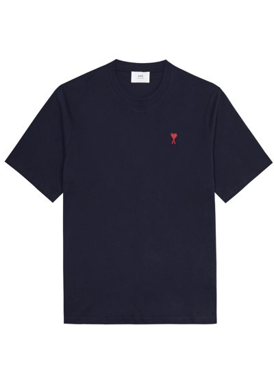 Ami Alexandre Mattiussi Ami Paris Logo-embroidered Cotton T-shirt In Navy
