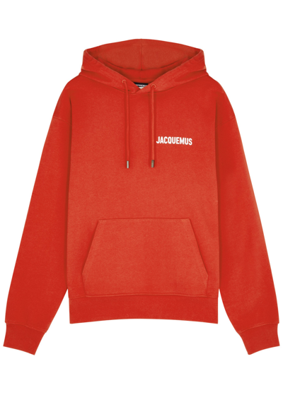 Jacquemus Hooded Logo Cotton Sweatshirt In Red