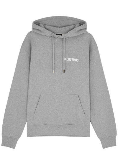 Jacquemus Hooded Logo Cotton Sweatshirt In Grey