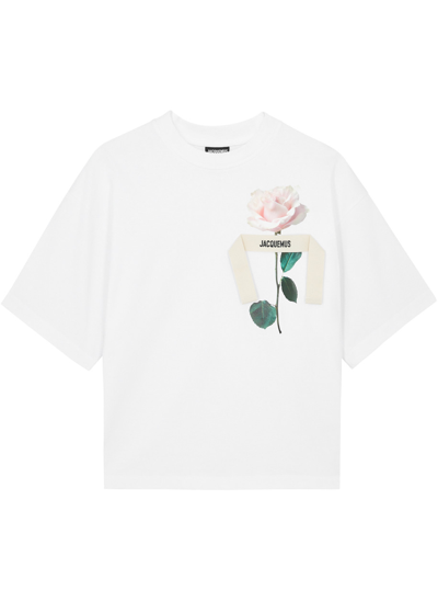 Jacquemus Le T-shirt Rose Logo Cotton T-shirt In White