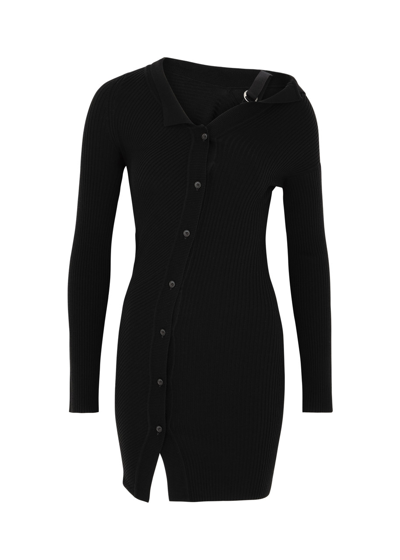 Jacquemus La Dressing Gown Maille Colin Wool-blend Mini Dress In Black