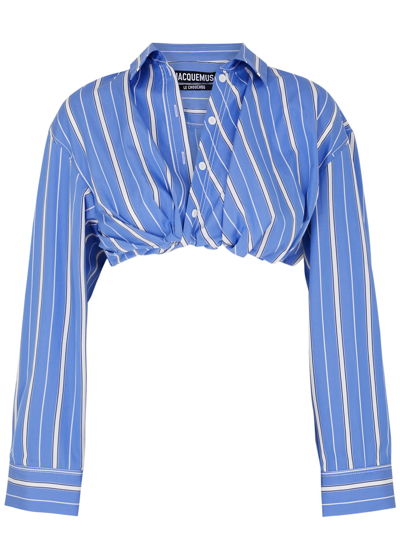 Jacquemus La Chemise Bahia Courte Cropped Cotton Shirt In Blue
