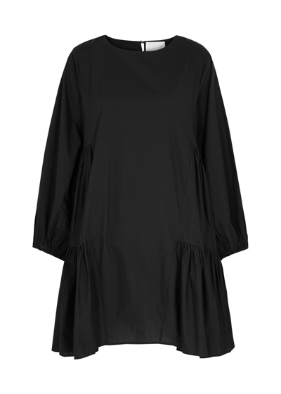 Merlette Byward Tiered Cotton Poplin Mini Dress In Black