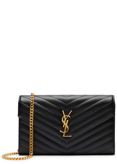 Saint Laurent Small Ysl Envelope Flap Wallet On Chain In Black