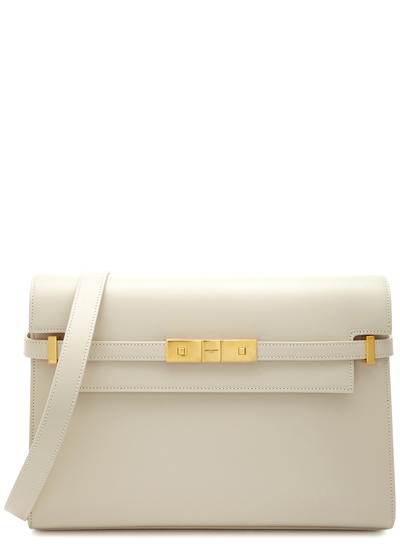 Saint Laurent Manhattan Medium Leather Shoulder Bag In White
