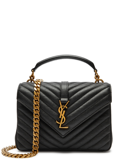 Saint Laurent College Medium Leather Shoulder Bag In Black