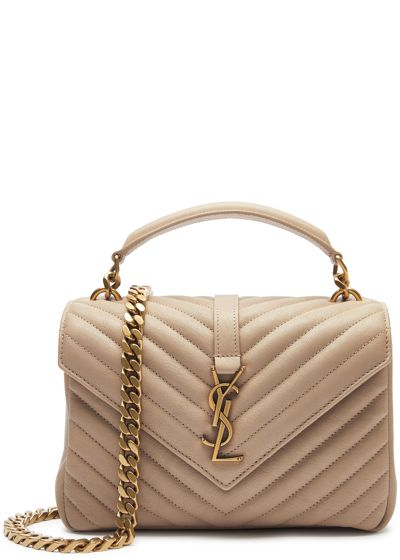 Saint Laurent College Medium Leather Shoulder Bag In Beige