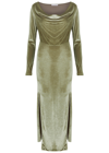 Helmut Lang Asymmetric Draped Stretch-velvet Midi Dress In Sage