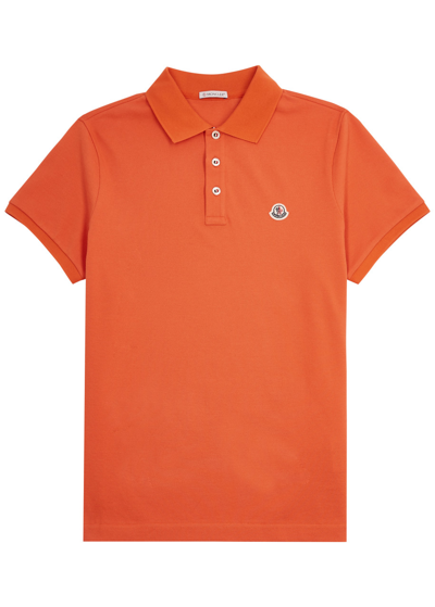 Moncler Logo Piqué Cotton Polo Shirt In Orange