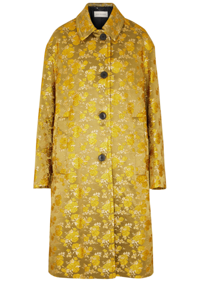 Dries Van Noten Rinks Floral-brocade Coat In Gold