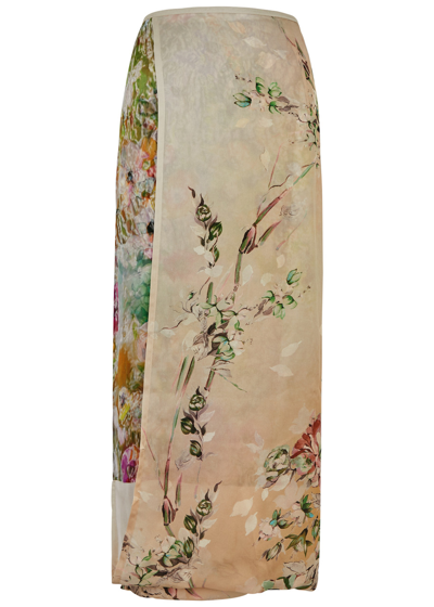 Dries Van Noten Spa Floral-print Silk Wrap Skirt In Neutral
