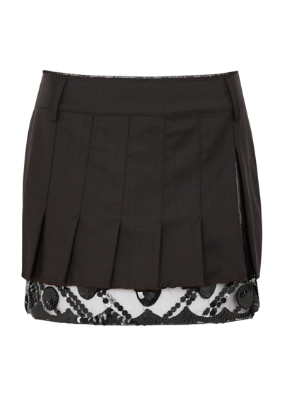 16arlington Brone Layered Pleated Wool Mini Skirt In Dark Brown