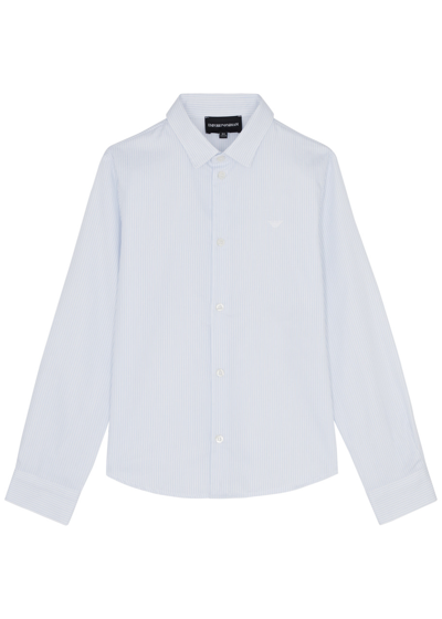 Emporio Armani Kids Striped Cotton-poplin Shirt (5-14 Years) In Blue Light