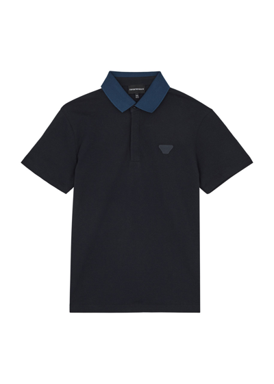 Emporio Armani Kids Stretch-cotton Polo Shirt (5-16 Years) In Navy