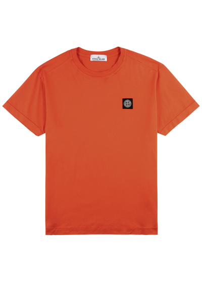 Stone Island Logo Cotton T-shirt In Orange