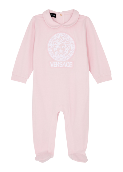 Versace Kids Logo-embroidered Stretch-cotton Babygrow In Pink