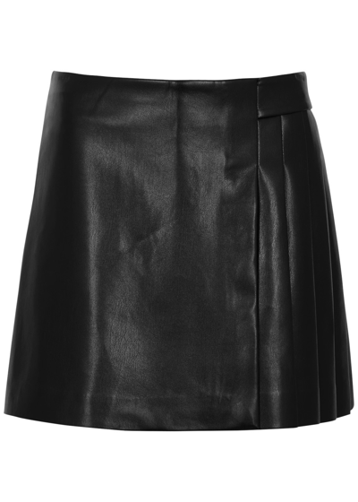 Alice And Olivia Toni Vegan Leather Asymmetric Pleated Min Skirt In Black