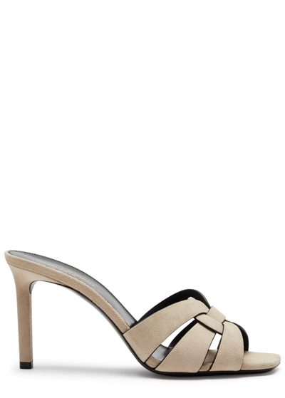 Saint Laurent Tribute 85 Suede Mules In Braveivory
