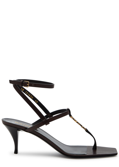 Saint Laurent Cassandra 60 Leather Sandals In Brown