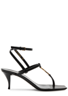 Saint Laurent Cassandra Sandals In Smooth Leather With Gold Monogram In Black