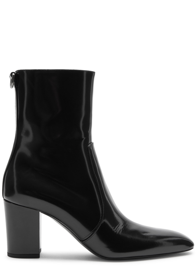 Saint Laurent Joelle 70 Leather Ankle Boots In Black