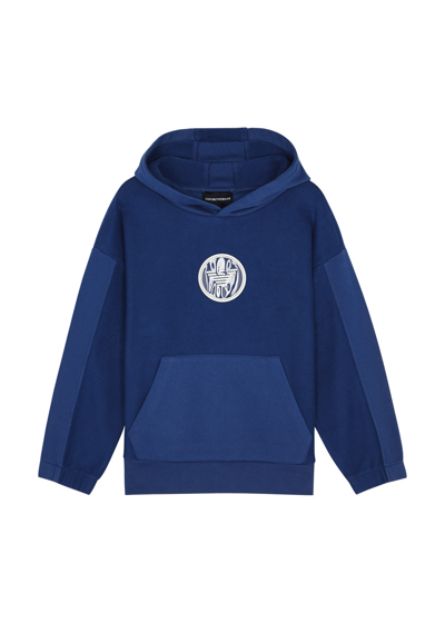 Emporio Armani Kids Logo Hooded Cotton-blend Sweatshirt (6-16 Years) In Blue