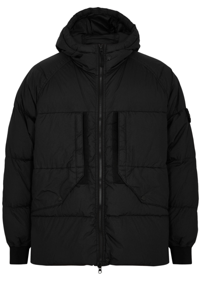 Stone Island Crinkle Reps Hooded Quilted Nylon Jacket In Black