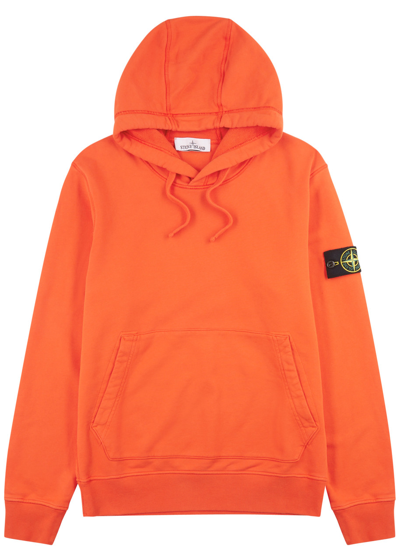 Stone Island Logo Hooded Cotton Sweatshirt In Orange