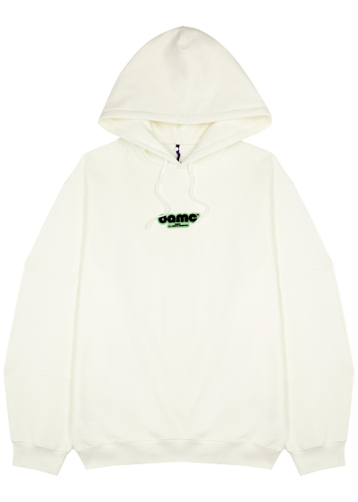 Oamc Nome Logo Hooded Cotton Sweatshirt In White And Black