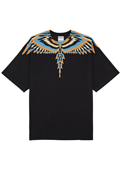 Marcelo Burlon County Of Milan Optical Wings Printed Cotton T-shirt In Black