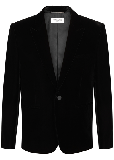 Saint Laurent Single-breasted Velvet Blazer In Black