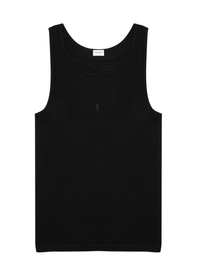 Saint Laurent Leo Logo-embroidered Wool Tank In Black