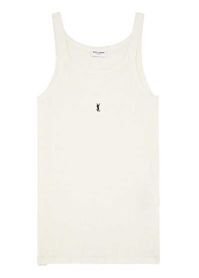 SAINT LAURENT SAINT LAURENT LOGO-EMBROIDERED RIBBED COTTON TANK