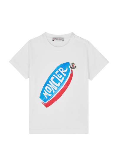 Moncler Kids Printed Stretch-cotton T-shirt In White Other