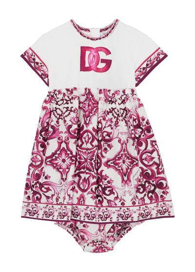 Dolce & Gabbana Kids Printed Stretch-cotton Dress And Bloomers Set In White