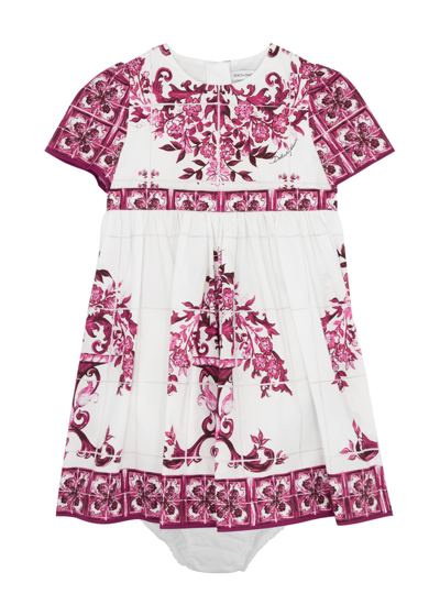 Dolce & Gabbana Babies' Kids Printed Cotton-poplin Dress And Bloomers Set In White Other