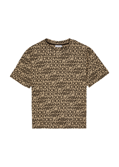 Dolce & Gabbana Kids Logo-print Cotton T-shirt (3-6 Years) In Beige