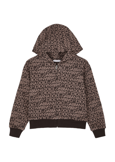 Dolce & Gabbana Kids Logo-print Hooded Cotton Sweatshirt (4-6 Years) In Beige