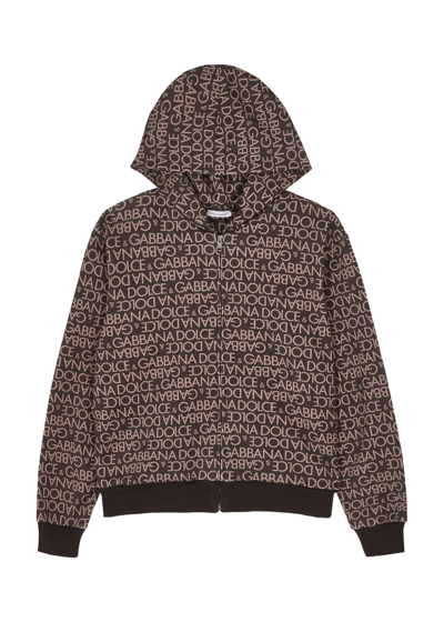 Dolce & Gabbana Kids Logo-print Hooded Cotton Sweatshirt (8-14 Years) In Beige