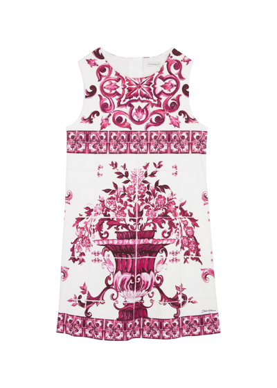 Dolce & Gabbana Kids Printed Cotton Dress (8-14 Years) In White Other