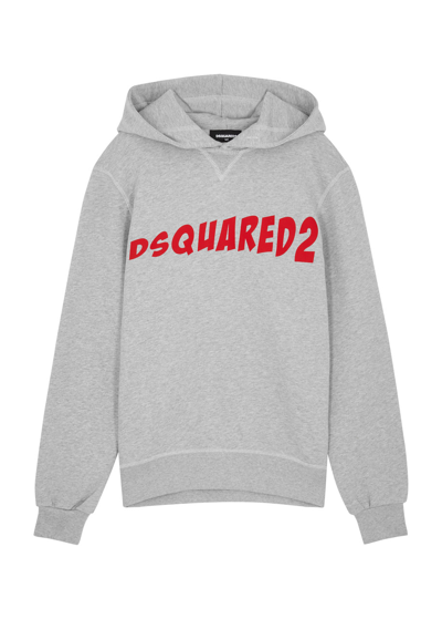 Dsquared2 Kids Logo Hooded Cotton Sweatshirt In Grey