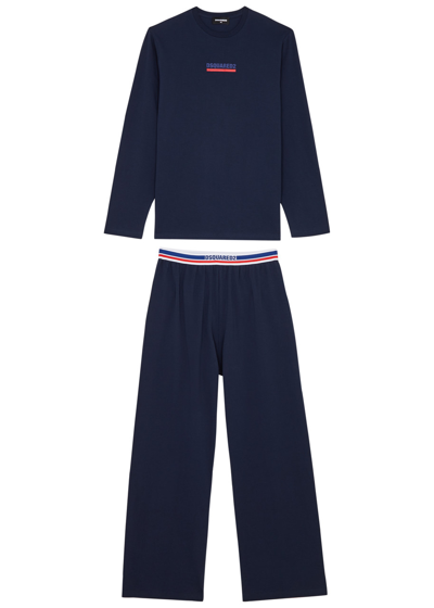 Dsquared2 Kids Logo Stretch-cotton Pyjama Set In Navy
