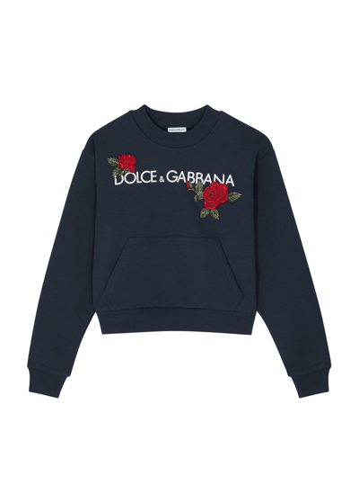 Dolce & Gabbana Kids Logo-print Cotton Sweatshirt (8-14 Years) In Blue