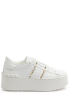 Valentino Garavani Flatform Rockstud Untitled Trainer In Calfskin And Wool Woman White 39 In White