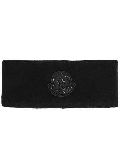 Moncler Logo-appliqué Wool Headband In Black