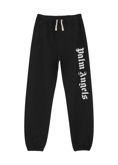Palm Angels Kids Logo-print Cotton Sweatpants In Black