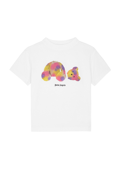 Palm Angels Kids Bear And Logo-print Cotton T-shirt In White