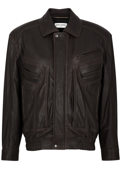 Saint Laurent Leather Jacket In Brown